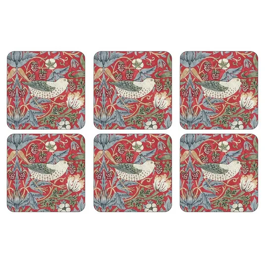 Spode Morris & Co Strawberry Thief Glasunderlägg 6-pack Röd