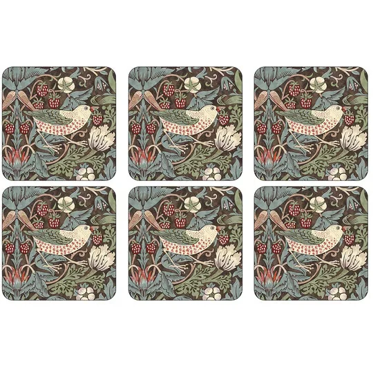 Spode Morris & Co Strawberry Thief Glasunderlägg 6-pack Brun