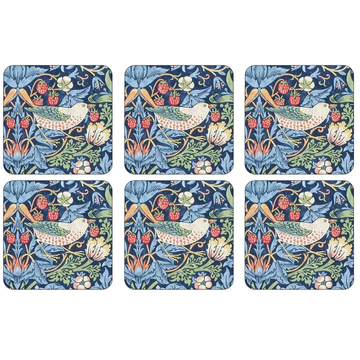 Spode Morris & Co Strawberry Thief Glasunderlägg 6-pack Blå