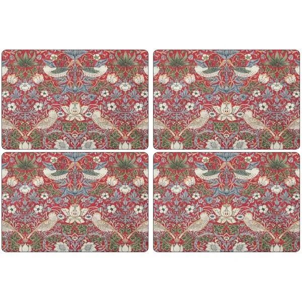 Spode Morris & Co Strawberry Thief Tablett 30x40 cm 4-pack Röd