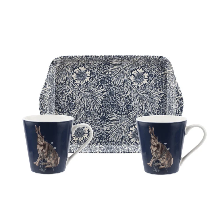 Spode Morris & Co två muggar och bricka Wightwick