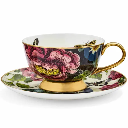 Spode Creatures of Curiosity Tekopp med fat 20 cl Dark Floral