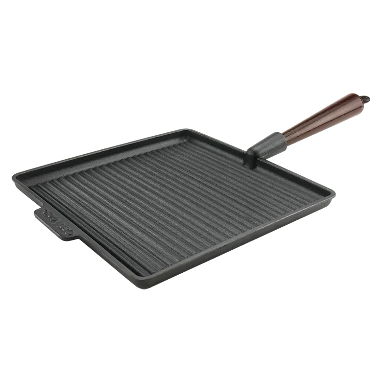 Carl Victor Fyrkantig Grillpanna gjutjärn 28 cm Trähandtag