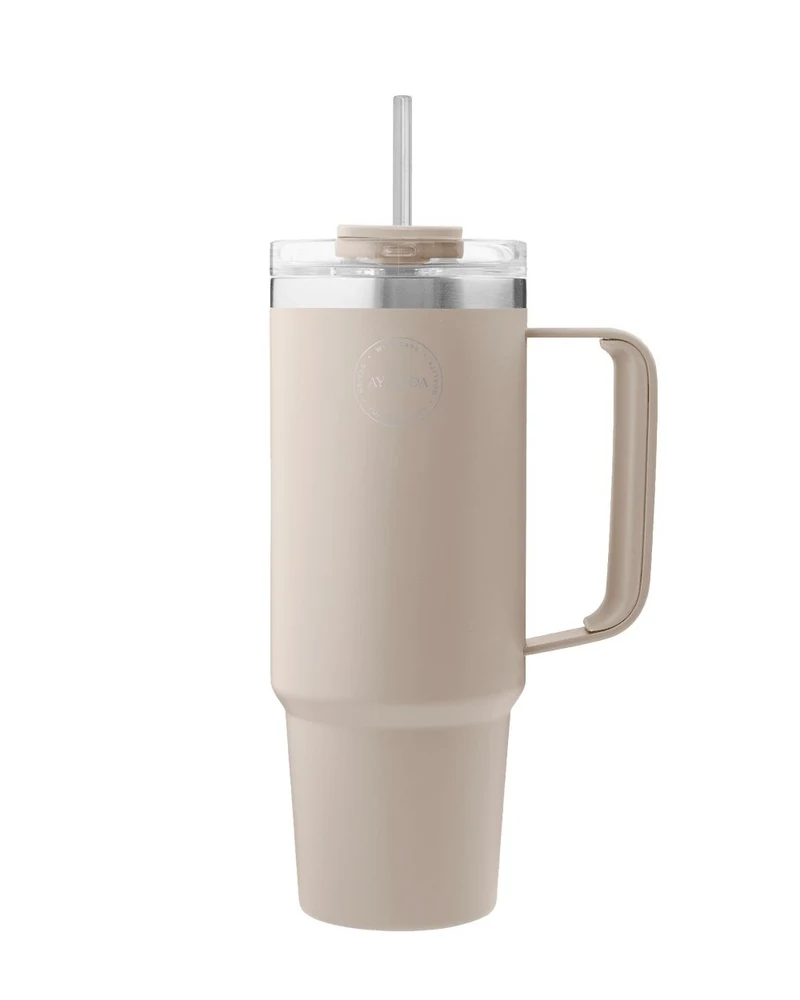 Termokop med sugerør - Cream Beige