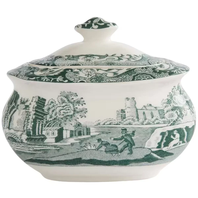 Spode Heritage Green Italian sockerskål med lock 25 cl grön/vit