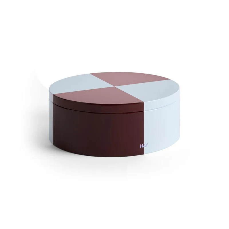 Tin Round beholder Ø19,8 cm - Burgundy and Ice blue