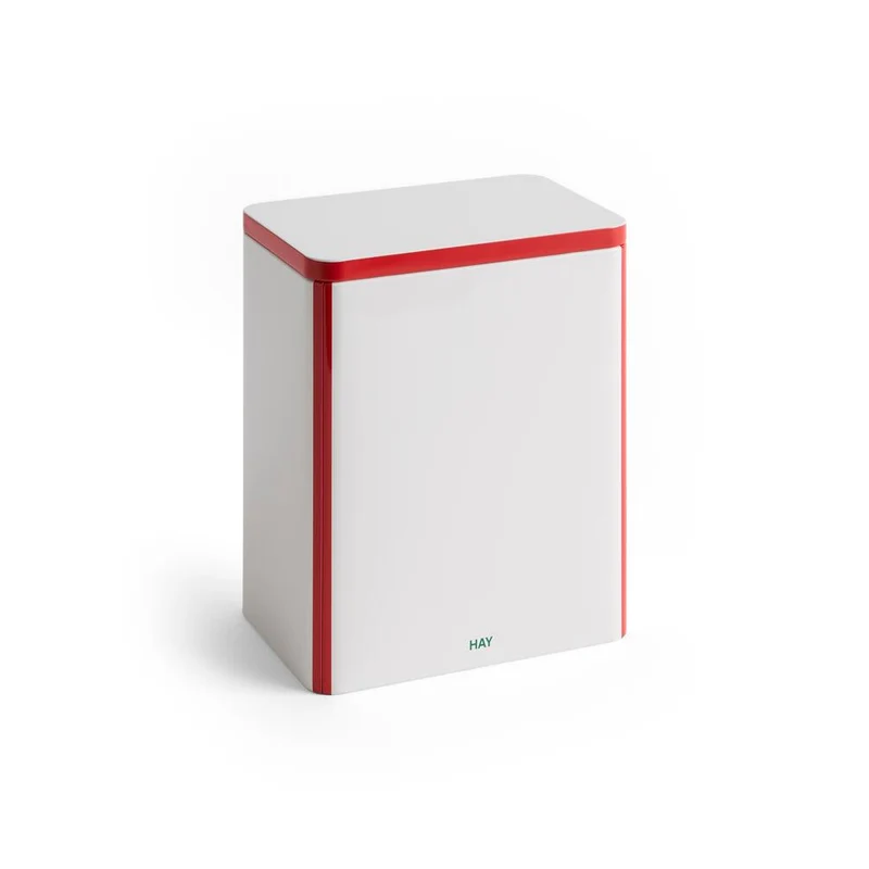 Tin beholder, H20 cm - Off-white and Red