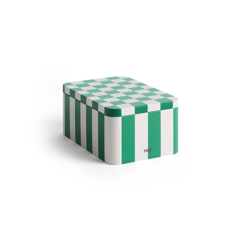 Tin beholder, L17 cm - Green and Off-white
