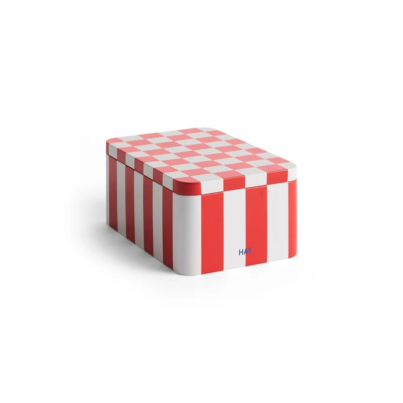Tin beholder, L17 cm - Red and Off-white