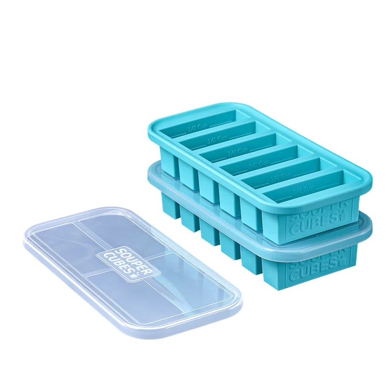 Souper Cubes Frysform i Silikon med Lock 6x125 ml 2-pack Blå