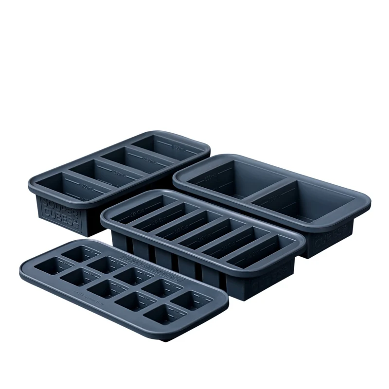 Souper Cubes Frysform i Silikon med Lock Set 4-pack Grå