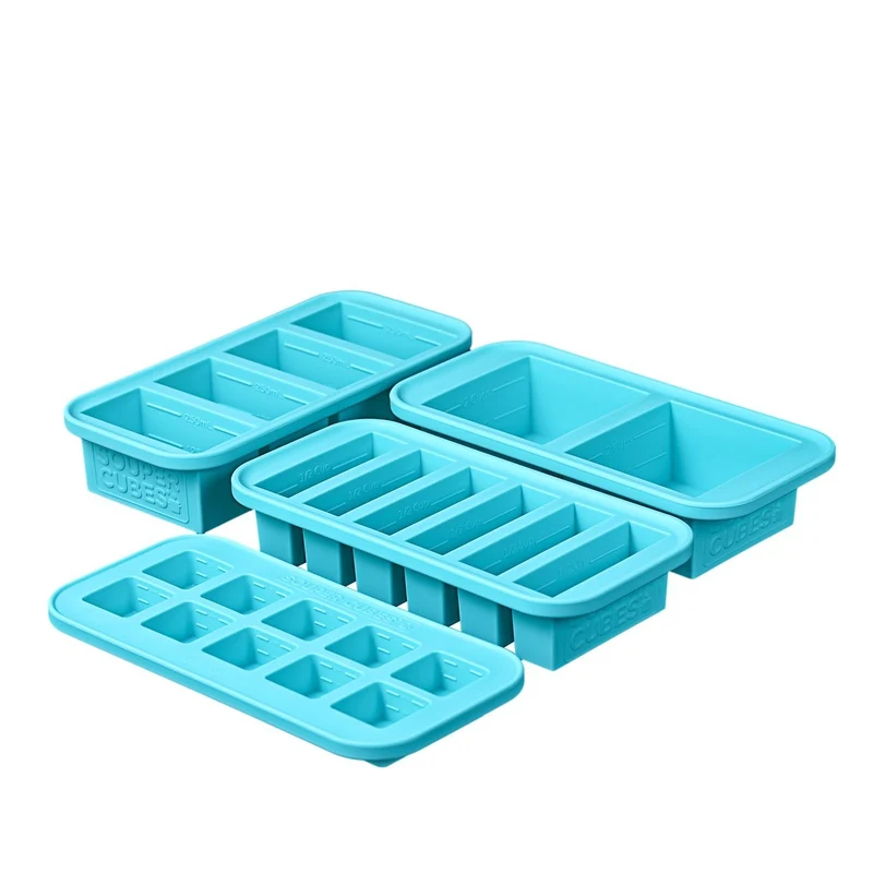 Souper Cubes Frysform i Silikon med Lock Set 4-pack Blå