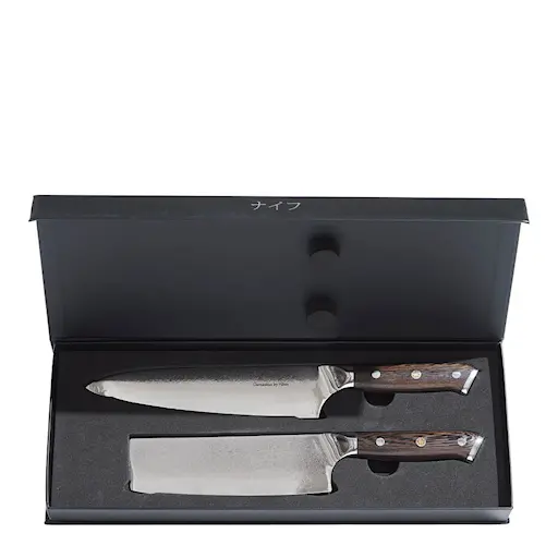 Damaskus By Haws Wengè knivset 2 delar kockkniv + grönsakskniv