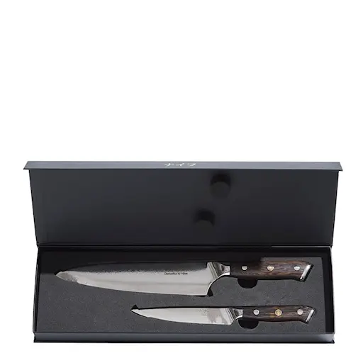 Damaskus By Haws Wengè knivset 2 delar kockkniv + allkniv