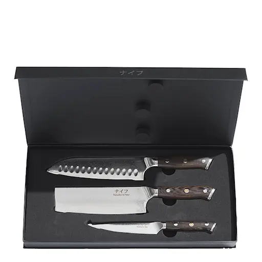 Damaskus By Haws Wengé knivset 3 delar brun