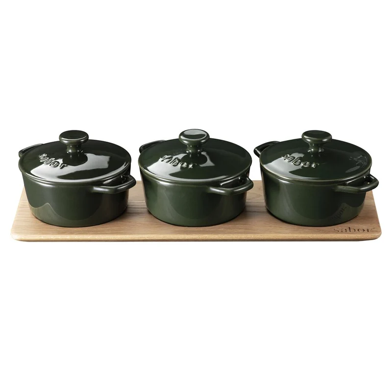 Sabor Minigryta serveringsset 3-pack 0,3 L natur/mörkgrön