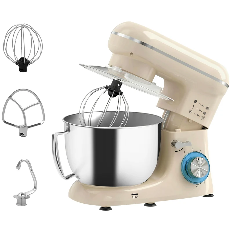 Foodprocessor/dejmixer med 4,5L skål i rustfrit stål, 1300W, 6+P hastigheder, beige
