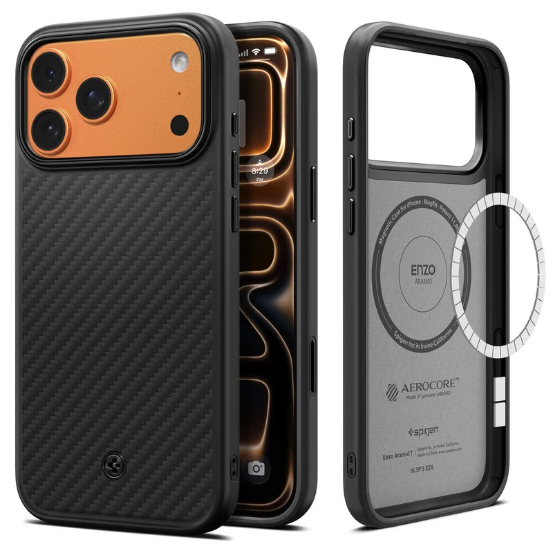 SPIGEN Enzo Aramid Camera Control Button MagSafe Case for iPhone 18 Pro/17 Pro (Black)