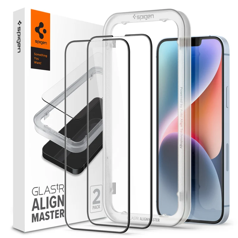 Spigen Apple iPhone 17e / 16e / 14 / 13 / 13 Pro AlignMaster GLAS.tR Full Cover 2PCS Glass Screen Protector - Black