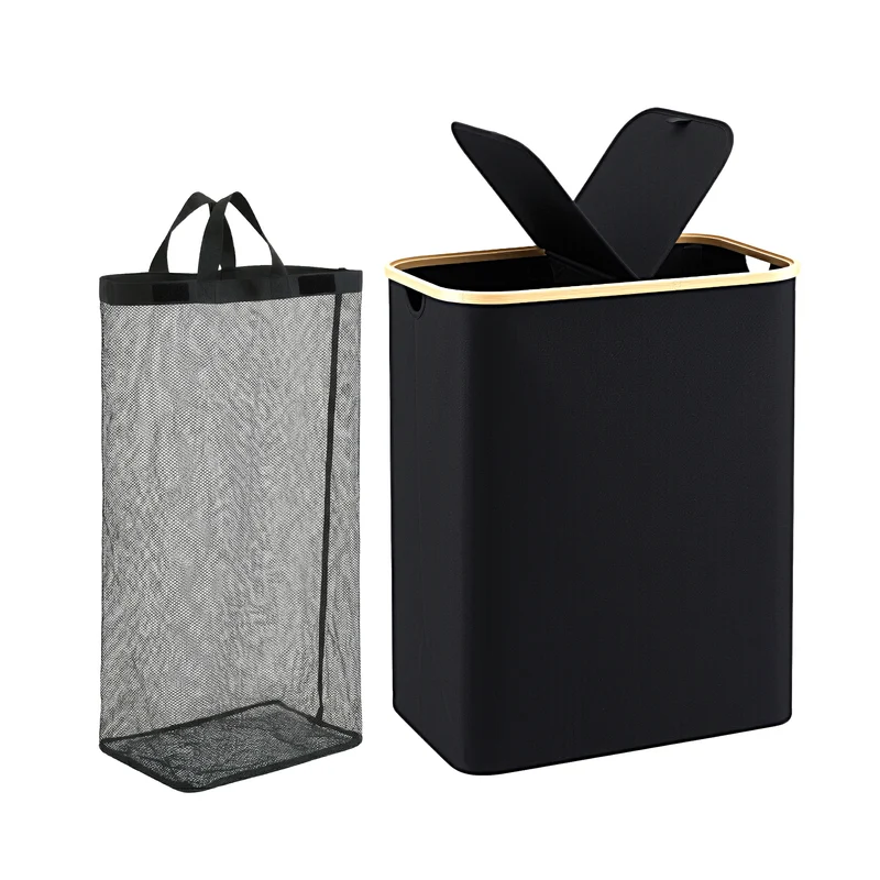 Artiss 2 Sections Laundry Basket with Removable Bags Foldable Black 150L