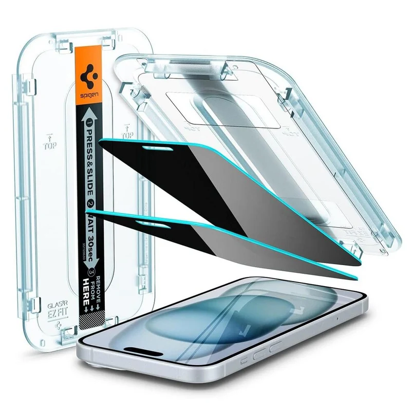 SPIGEN EZ Fit Privacy 2PCS Glass Screen Protector for iPhone 16/15 (Black)