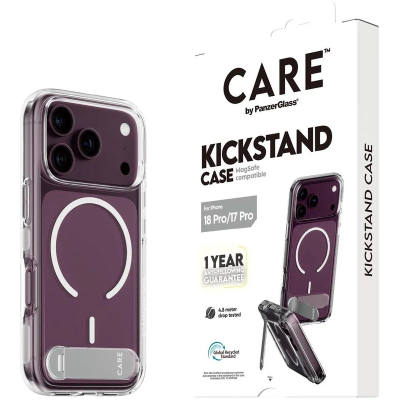 CARE by PanzerGlass Kickstand MagSafe Case for iPhone 18 Pro/17 Pro (Clear/White)