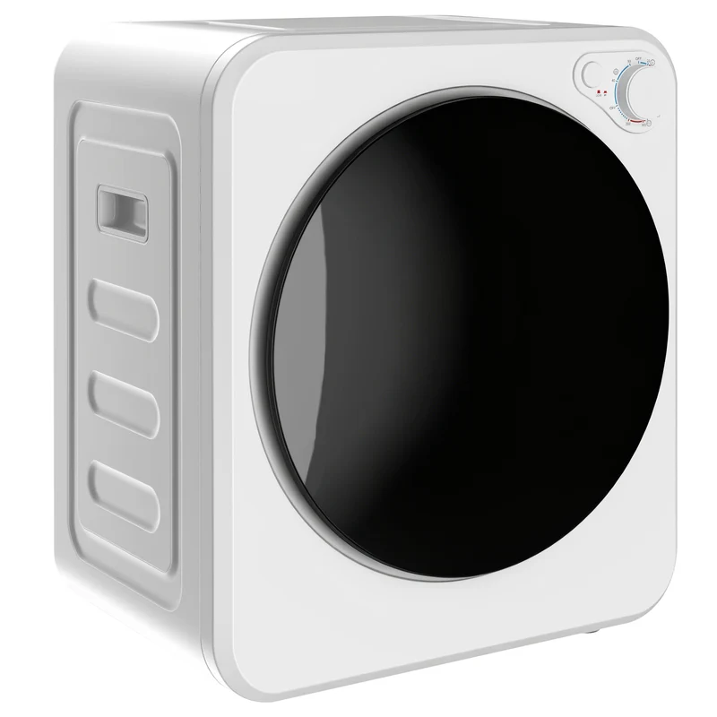 Mini tørretumbler, 4 kg kapacitet, 5 programmer op til 60℃, 800W/400W, udluftet tørretumbler med tromle i rustfrit stål, hvid