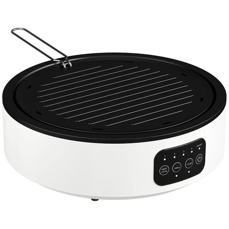 Dobbelt keramisk kogeplade, 2-i-1 design, til madlavning og grillning, 2000W, 4 varmeindstillinger, LED-display, drypbakke, hvid