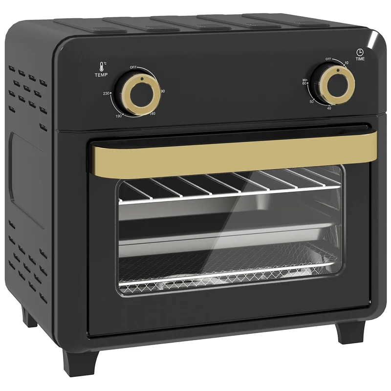 Miniovn med varmluft, airfryer, timer, indvendig belysning, 10L, sort