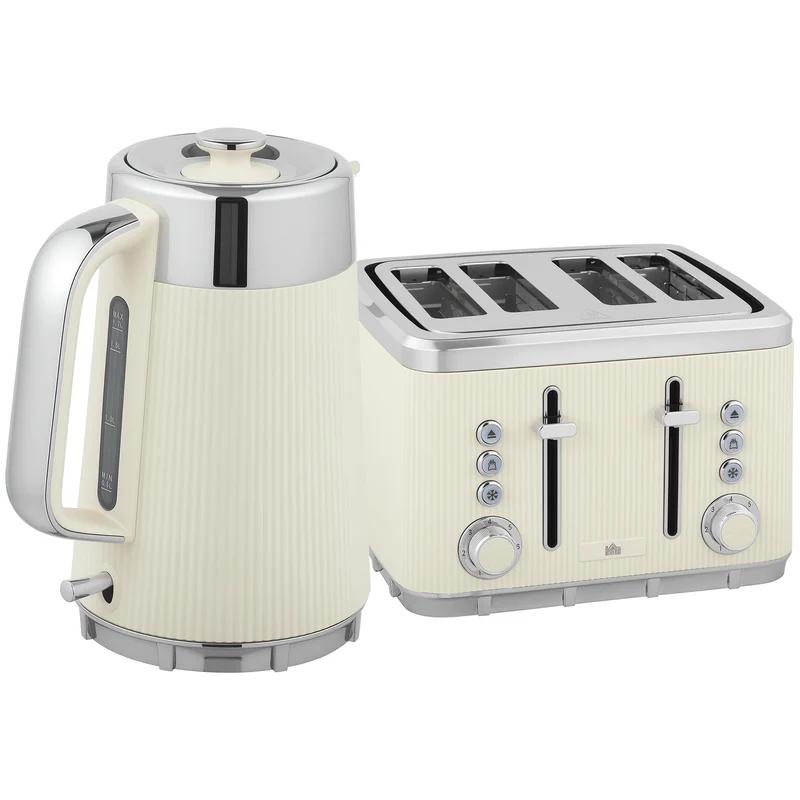 2200W, 1,7L elkedel med hurtigkogningsfunktion, afkalkningsfilter og brødrister til 4 skiver med 7 bruningsniveauer, fløde