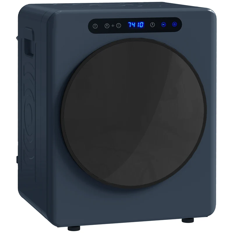 5 kg udluftet tørretumbler, 1000W kompakt fritstående frontbetjent tørretumbler med tromle i rustfrit stål, timer, blå