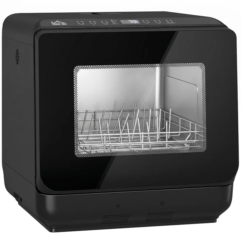 Bordopvaskemaskine, miniopvaskemaskine med 6-liters tank, 5 programmer, LED-display, tørrefunktion, sort