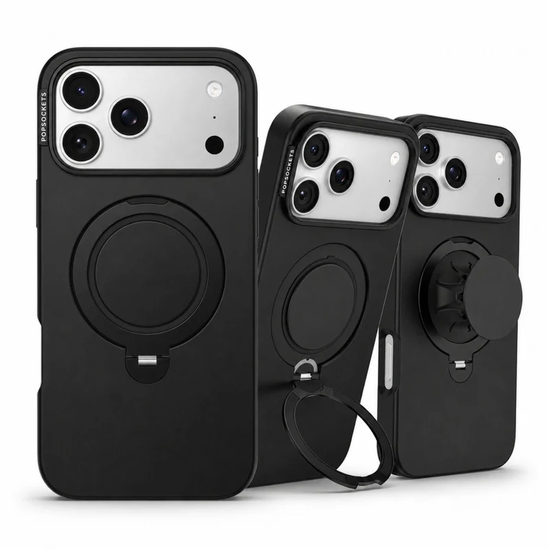 PopSockets Low-Pro MagSafe Protective Case with Built-in Grip Stand for iPhone 18 Pro (Black)