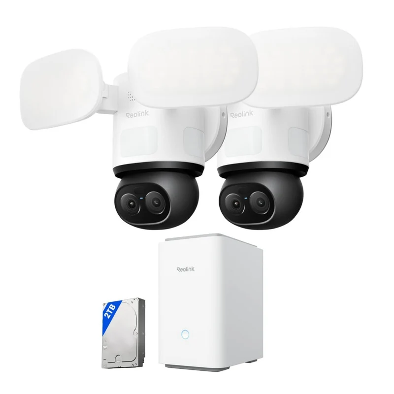 Reolink Home Hub Pro +2X TrackFlex Floodlight WiFi 4K Dual-Lens Floodlight Camera 360° PTZ 6X Hybrid Zoom