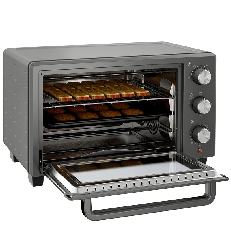 Miniovn, 21 l brødristerovn, 1 rist og 1 bageplade, 3 tilberedningstilstande, 100°c-230°c, rustfrit stål, glas, grå
