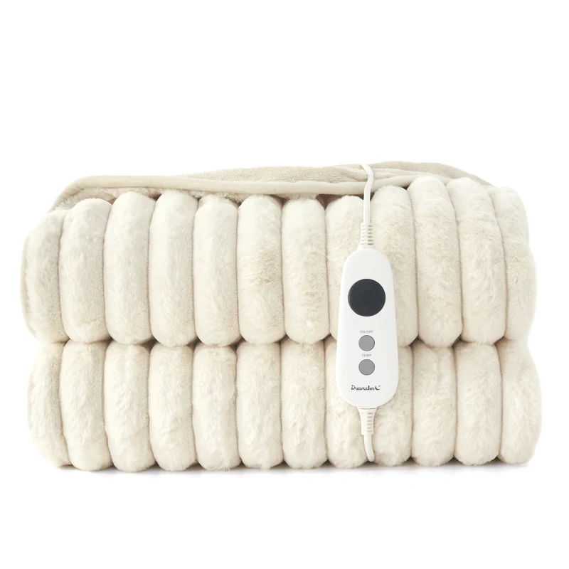 Dreamaker Chunky Embossed Fleece Electric Heated Throw Blanket [180x200cm] (Natural)
