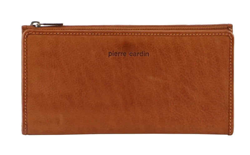 Pierre Cardin Women's Genuine Leather Bi-Fold Protected RFID Wallet Cognac