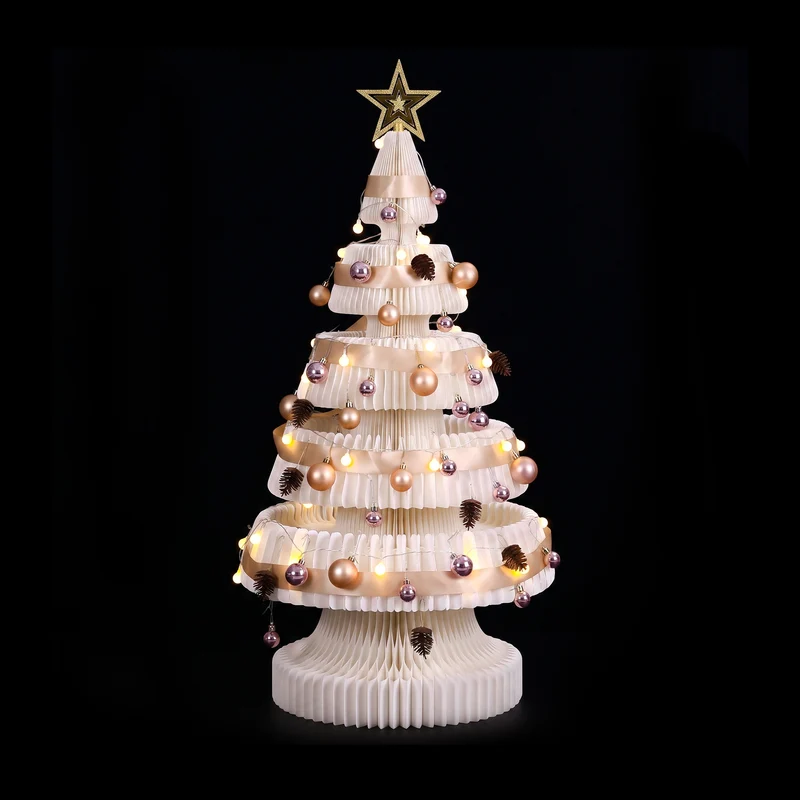 Jingle Jollys Paper Christmas Tree 114CM with Star Topper LEDs Xmas Decorations Kit Home Office White