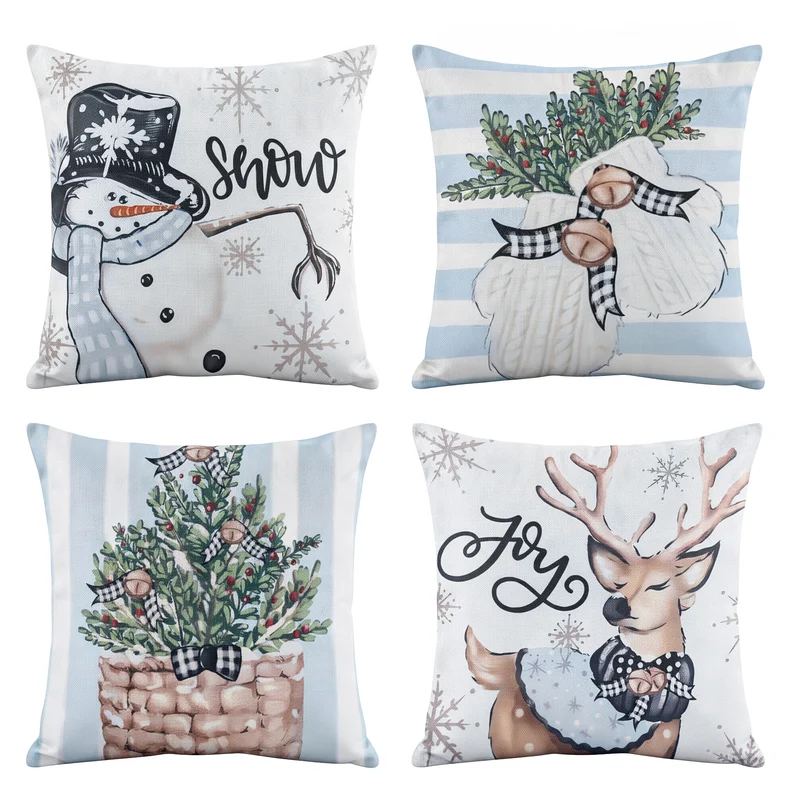 Jingle Jollys Christmas Cushion Covers Set of 4 Pillow Covers 45x45cm Blue