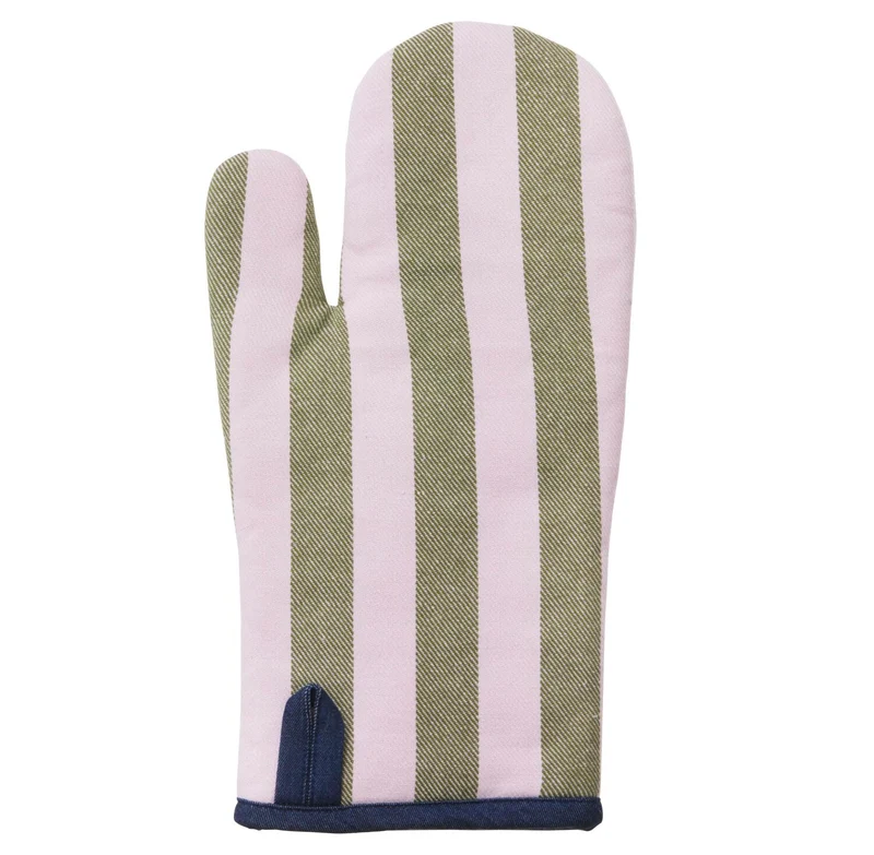 Grill handske m. denim kant, grøn/rosa - L33 cm