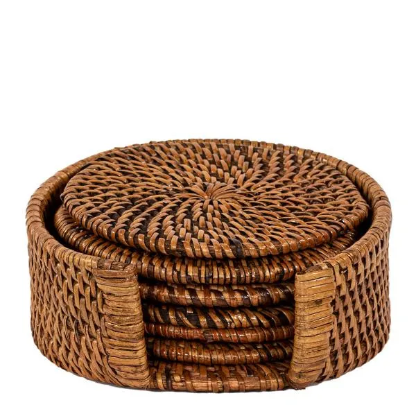 Ziczac Rattan Glasunderlägg 6-pack Brun