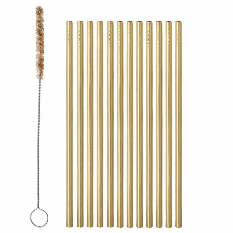 Bloomingville Mendi Sugrör & Borste Guld Rostfritt Stål 12-pack