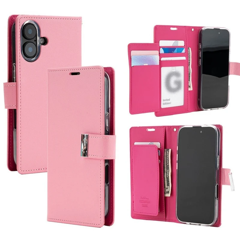 Goospery Rich Diary for iPhone 17 Pro - Pink, Non-Magsafe