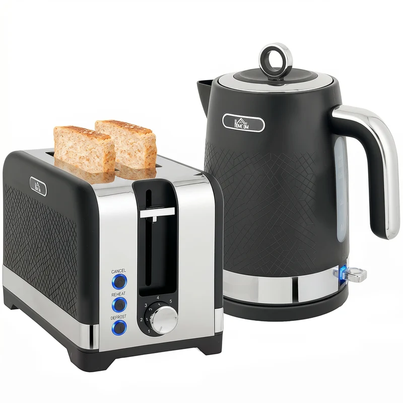 Elkedel- og brødristersæt, 1,7 l 2200 W hurtigkogende elkedel med termostat, 2-skivers brødrister, grå