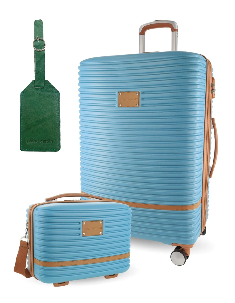 Pierre Cardin Large Hard-Shell Suitcase & Mini Beauty Case Set w/ Tag Blue