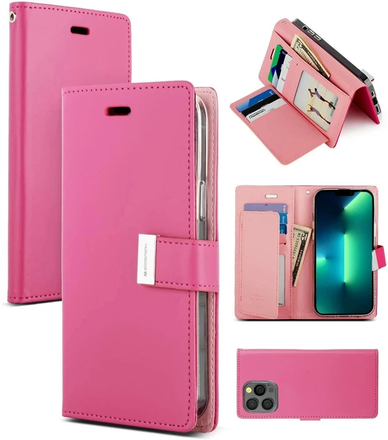 Goospery Rich Diary case for iPhone 15 - Hot Pink