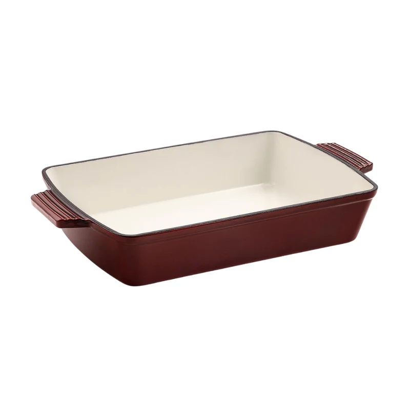 Emaljeret støbejernsfad, L39 cm - Ribsrød