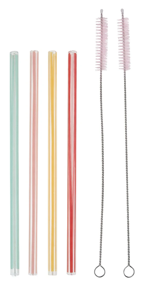 Glas sugerør, multi - 4 stk.