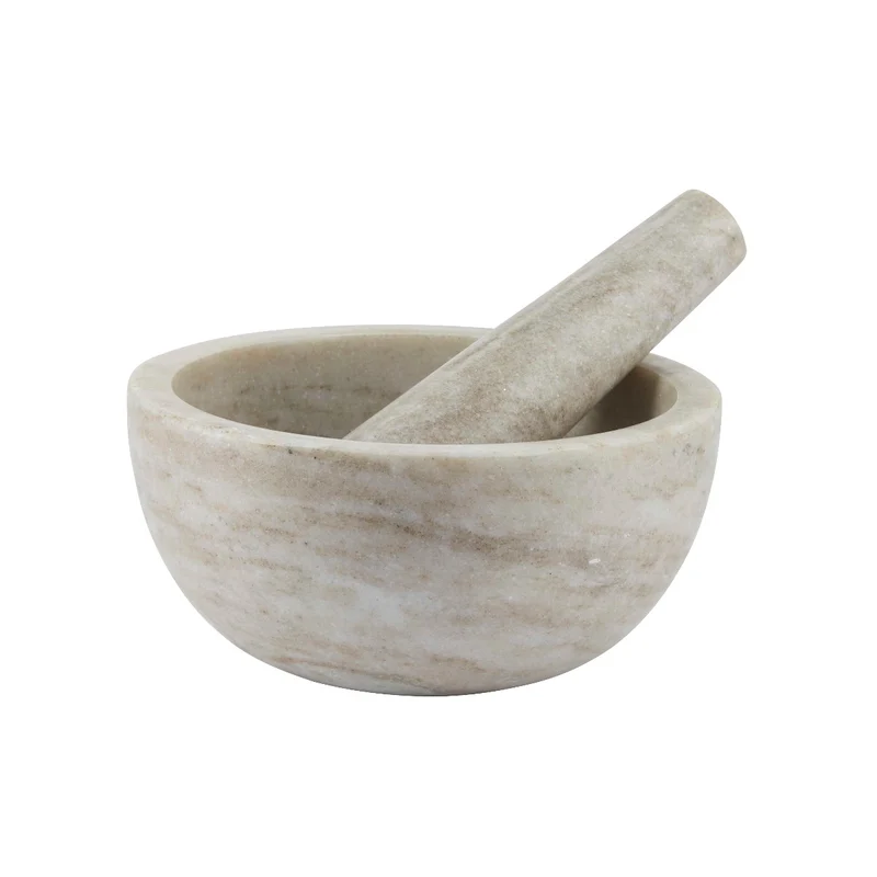 Mortar med støder, marmor - beige