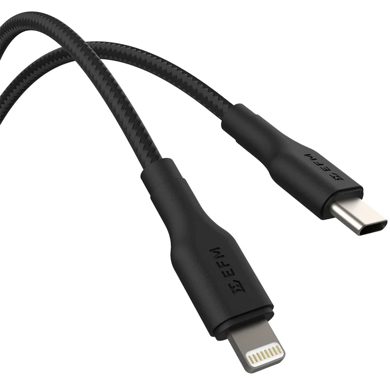 EFM USB-C to Lightning Braided Charging and Data 1M Cable (Black)